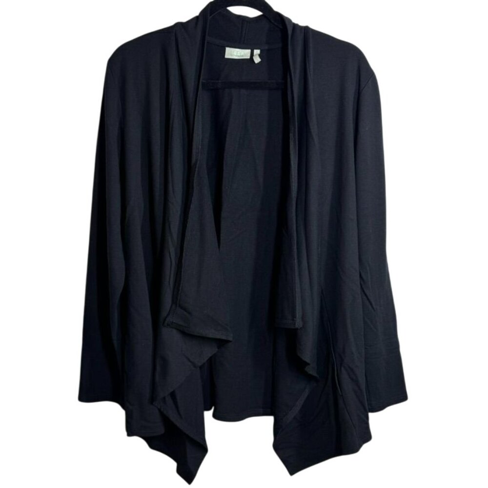 Logo Lounge by Lori Goldstein Womens XL Waterfall‎ Cardigan Black Side Pockets